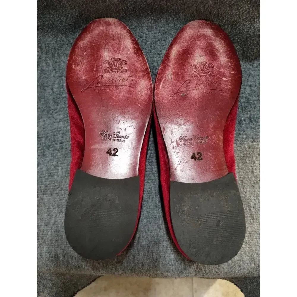 Le Bottiee 1965 - Mens Loafers - Made in Italy - Red Velvet & Blk - Size 9 US